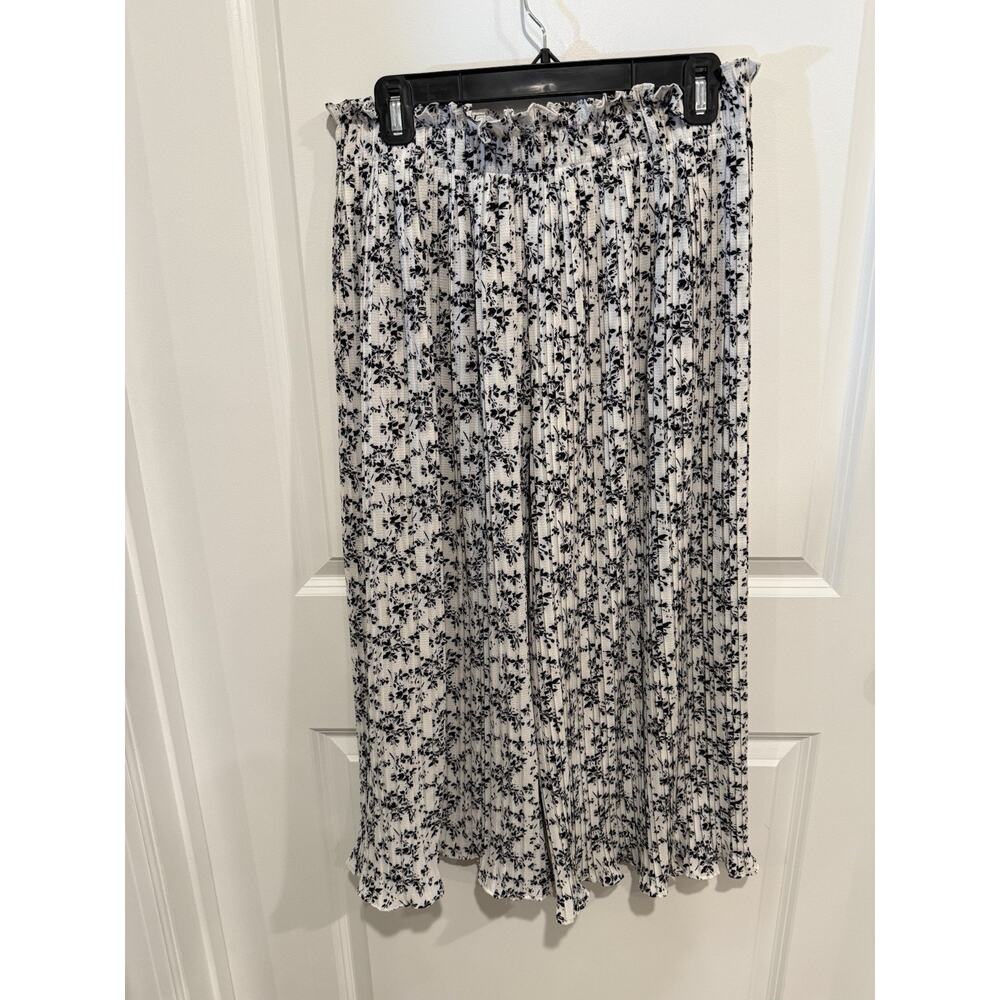 Alice Blue Patterned Pleated Wide-Leg Pants Womens Sz M Boho White Black